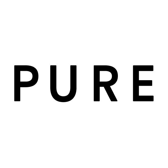 Pure written in black with a white backround.